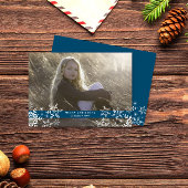 Eenvoudige Elegante Sneeuwvlokken Blauw Foto Kerst Feestdagenkaart