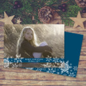 Eenvoudige Elegante Sneeuwvlokken Blauw Foto Kerst Feestdagenkaart