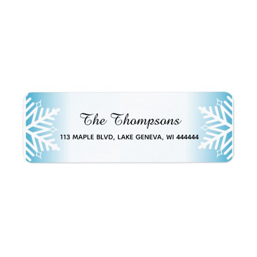 Eenvoudige elegante sneeuwvlokken Blauwe gradiënt Etiket (Voorkant)