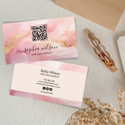 Eenvoudige Elegante Social Media Blush Roze QR Cod Visitekaartje