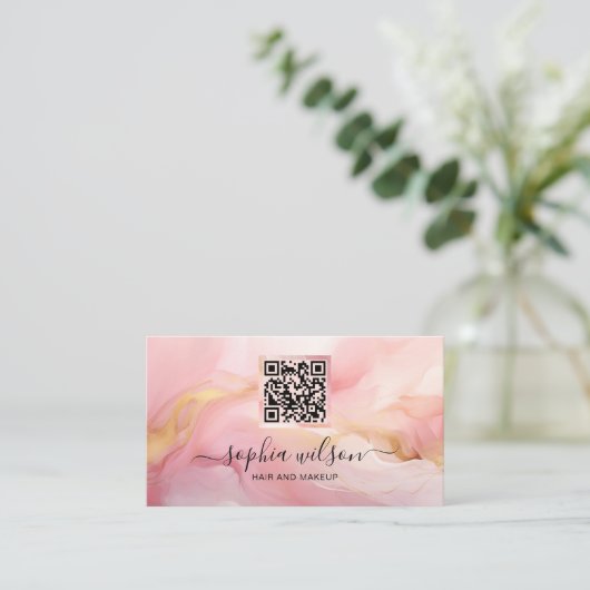 Eenvoudige Elegante Social Media Blush Roze QR Cod Visitekaartje (Staand voorkant)