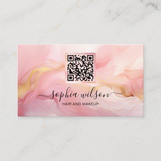 Eenvoudige Elegante Social Media Blush Roze QR Cod Visitekaartje (Voorkant)