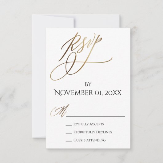 Eenvoudige, elegante, soepele Gold-typografie RSVP Kaartje (Voorkant)