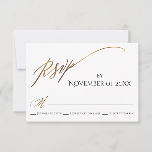 Eenvoudige, elegante, soepele Gold-typografie RSVP Kaartje (Voorkant)
