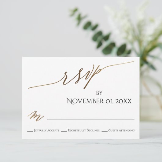 Eenvoudige, elegante, soepele RSVP-kaart met Gold RSVP Kaartje (Staand voorkant)