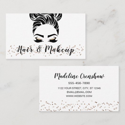 Eenvoudige elegante Sparkle Hair Make-up Visitekaartje (Voorkant / Achterkant)