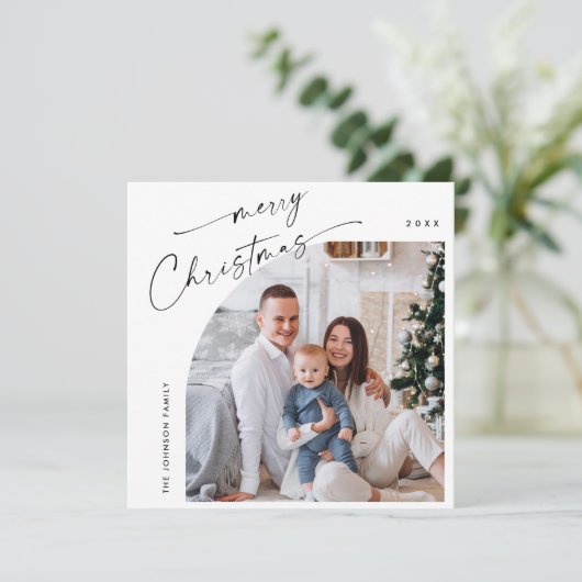 Eenvoudige Elegante Stijlvolle 2 FOTO Kerstmis Gro Feestdagenkaart (Staand voorkant)