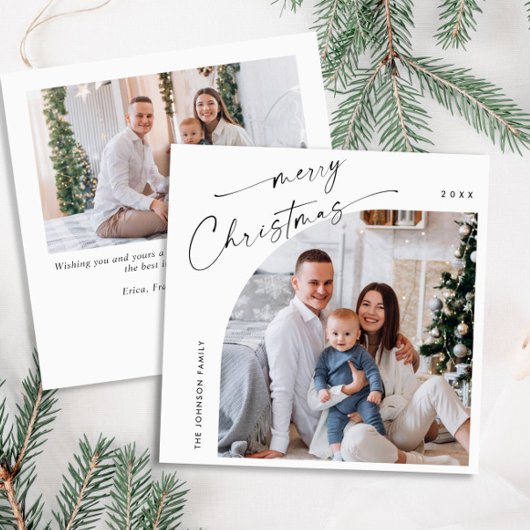 Eenvoudige Elegante Stijlvolle 2 FOTO Kerstmis Gro Feestdagenkaart