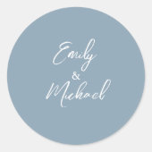 Eenvoudige Elegante Stofblauwe Script Minimalistis Ronde Sticker (Voorkant)