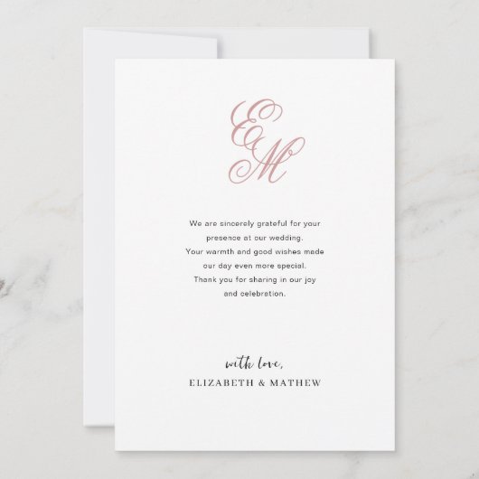 Eenvoudige Elegante Stoffige Roze Monogram Foto Br Bedankkaart (Achterkant)