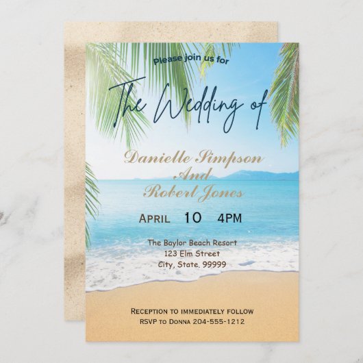 Eenvoudige elegante strand bruiloft uitnodiging (Voorkant / Achterkant)