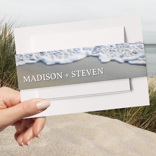 Eenvoudige elegante strand bruiloft uitnodigingen wikkel