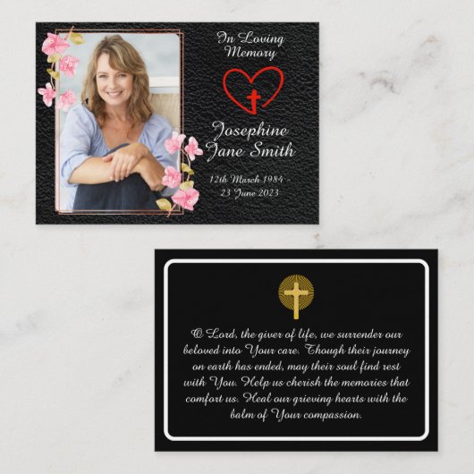 Eenvoudige Elegante Sympathie Memorial Foto Gebed  Visitekaartje (Voorkant / Achterkant)