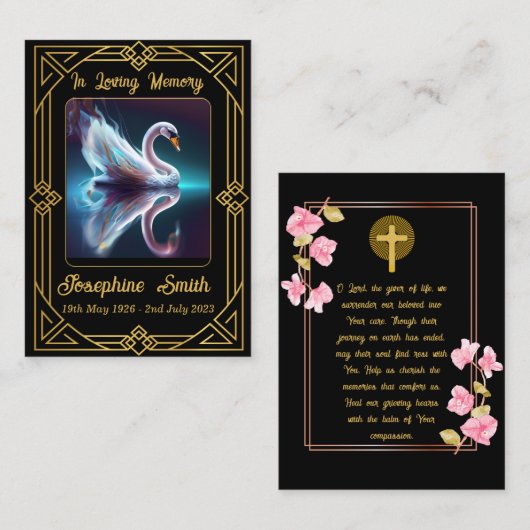 Eenvoudige Elegante Sympathie Memorial Zwart Gebed Visitekaartje (Voorkant / Achterkant)