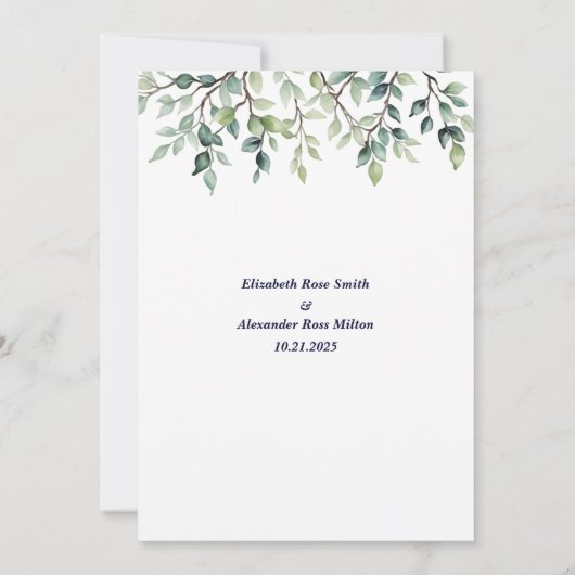 Eenvoudige elegante takken van trouwbladeren kaart (Achterkant)