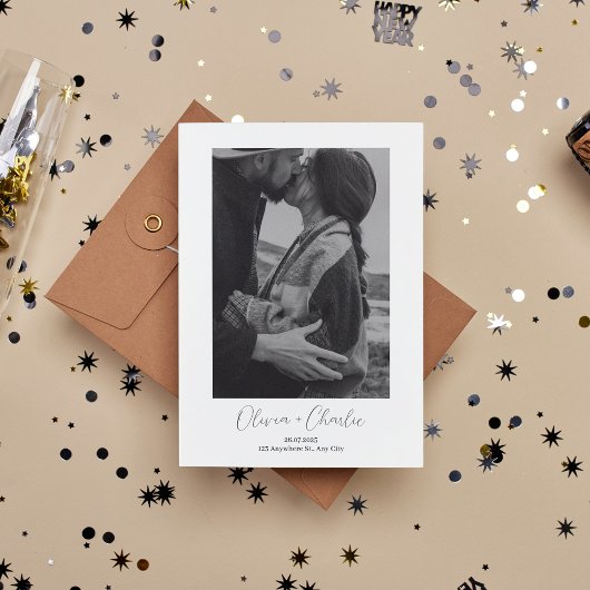 Eenvoudige Elegante Tekst en Boho Foto Opslaan van Kaart