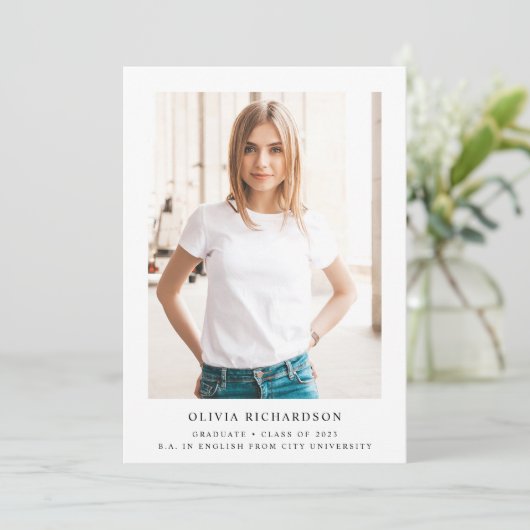 Eenvoudige elegante tekst en foto | 2023 Afstudere Kaart (Staand voorkant)