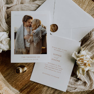 Eenvoudige Elegante Tekst en Foto Boho Bruiloft Kaart