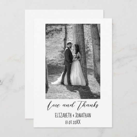 Eenvoudige elegante tekst en foto-bruiloft bedankkaart (Voorkant / Achterkant)