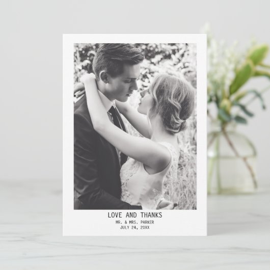 Eenvoudige elegante tekst en foto | Bruiloft Bedankkaart (Staand voorkant)