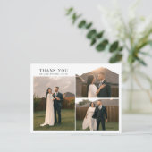 Eenvoudige elegante tekst en foto bruiloft Dank u Briefkaart (Staand voorkant)