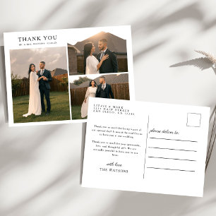 Eenvoudige elegante tekst en foto bruiloft Dank u Briefkaart