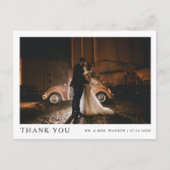 Eenvoudige elegante tekst en foto bruiloft Dank u Briefkaart (Voorkant)