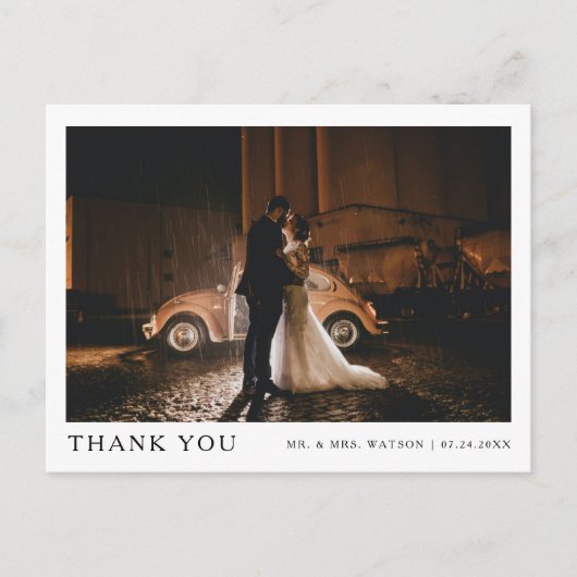 Eenvoudige elegante tekst en foto bruiloft Dank u Briefkaart (Voorkant)