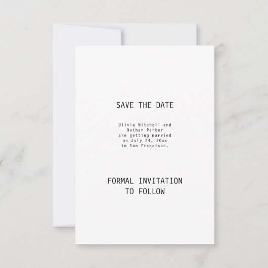 Eenvoudige elegante tekst en foto | Bruiloft Save The Date (Achterkant)