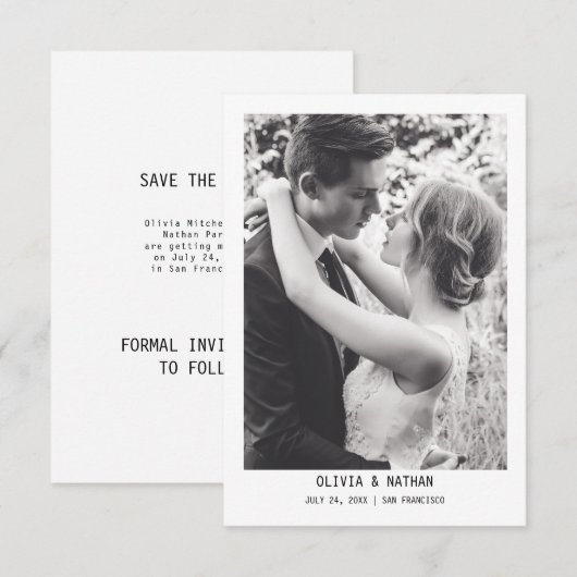 Eenvoudige elegante tekst en foto | Bruiloft Save The Date (Voorkant / Achterkant)