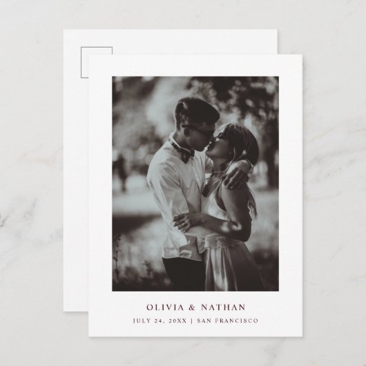 Eenvoudige elegante tekst en foto | Datum opslaan Aankondigingskaart (Voorkant / Achterkant)