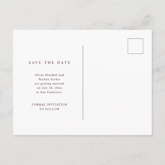 Eenvoudige elegante tekst en foto | Datum opslaan Aankondigingskaart (Achterkant)