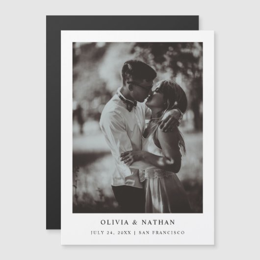 Eenvoudige elegante tekst en foto | Datum opslaan Magnetische Uitnodiging (Voorkant / Achterkant)