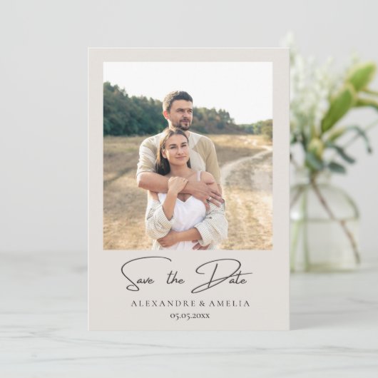 Eenvoudige elegante tekst en foto | Datum opslaan Save The Date (Staand voorkant)