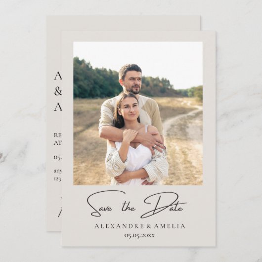 Eenvoudige elegante tekst en foto | Datum opslaan Save The Date (Voorkant / Achterkant)