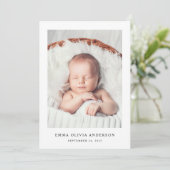 Eenvoudige Elegante Tekst en Foto | Geboorteaankon Kaart (Staand voorkant)