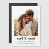 Eenvoudige Elegante Tekst en Foto Opslaan De Datum Magnetische Uitnodiging (Voorkant / Achterkant)