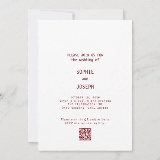 Eenvoudige elegante tekst en foto | QR-code bruilo Kaart (Achterkant)