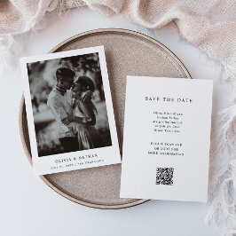 Eenvoudige Elegante Tekst en Foto | QR-code bruilo Save The Date