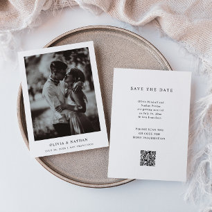 Eenvoudige Elegante Tekst en Foto   QR-code bruilo Save The Date