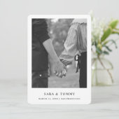 Eenvoudige elegante tekst en foto | Weddenschap Save The Date (Staand voorkant)