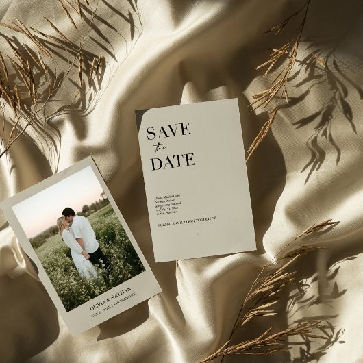 Eenvoudige elegante tekst en foto | Weddenschap Save The Date