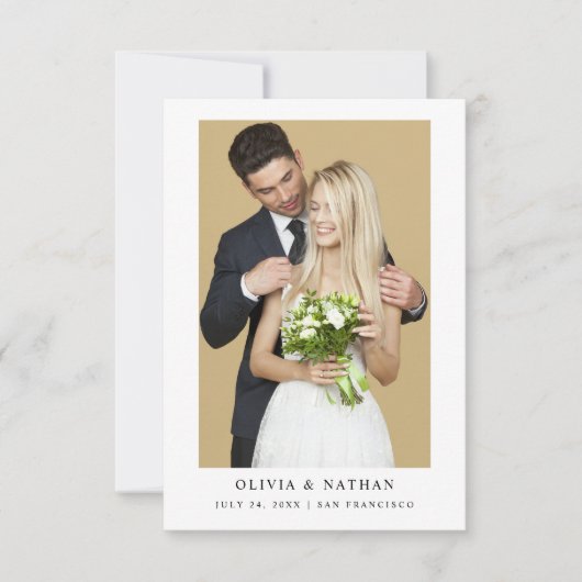 Eenvoudige elegante tekst en foto | Weddenschappen Save The Date (Voorkant)