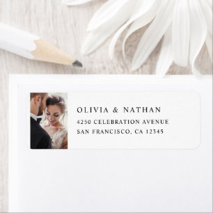 Eenvoudige elegante tekst en foto   Zwart-wit Etiket