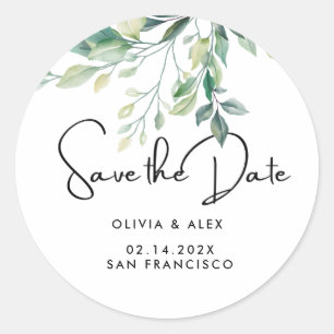 Eenvoudige Elegante Tekst En Groen   Save The Date Ronde Sticker
