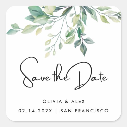 Eenvoudige Elegante Tekst En Groen | Save The Date Vierkante Sticker (Voorkant)