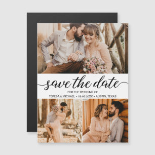 Eenvoudige Elegante Tekst Foto Bruiloft Bewaar de  Magnetische Uitnodiging