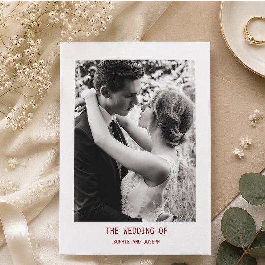 Eenvoudige Elegante Tekst & Foto | QR Code Huwelij Kaart