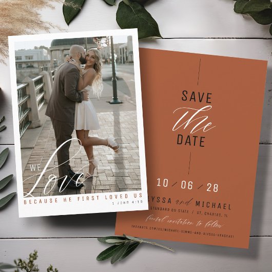 Eenvoudige Elegante Terracotta Foto Christelijke b Save The Date