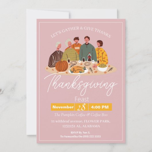 Eenvoudige Elegante Thanksgiving Diner Pompoen Tur Kaart (Voorkant)